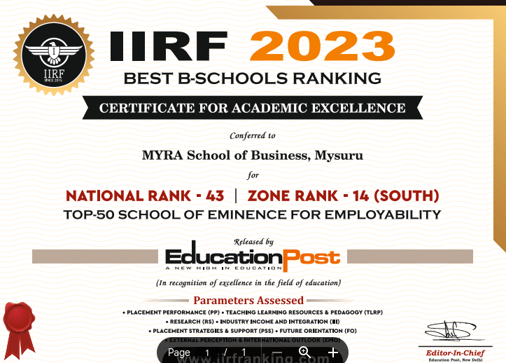 MYRA School of Business Mysore IIRF 2023 -  Rankings photo 14